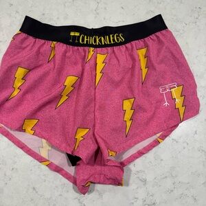 Chicknlegs Hot Pink Lightning Bolt Running Shorts 1.5"  Split Sz Medium Workout